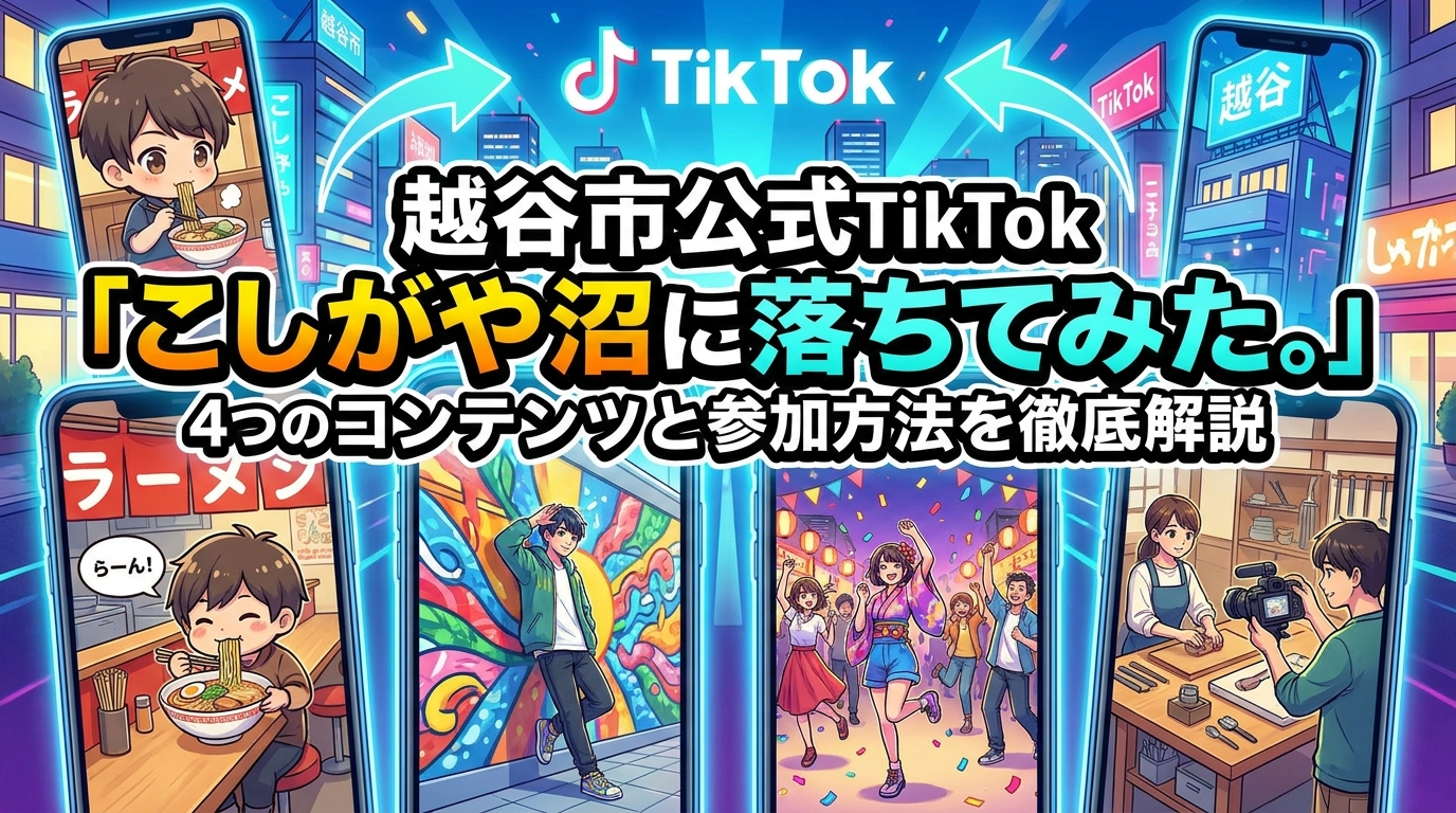 越谷市公式TikTok「こしがや沼に落ちてみた。」で配信される4つのコンテンツと参加方法を徹底解説