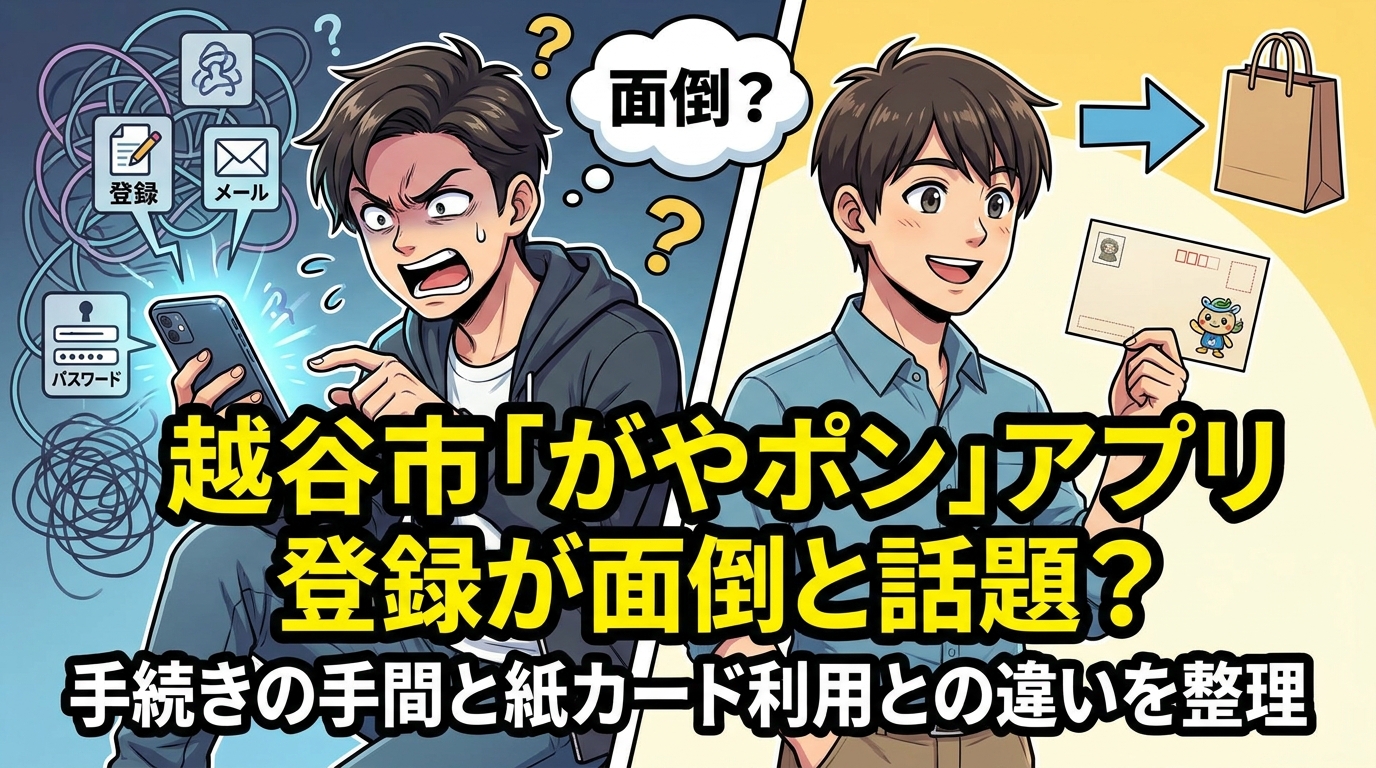 越谷市「がやポン」アプリ登録が面倒と話題？手続きの手間と紙カード利用との違いを整理