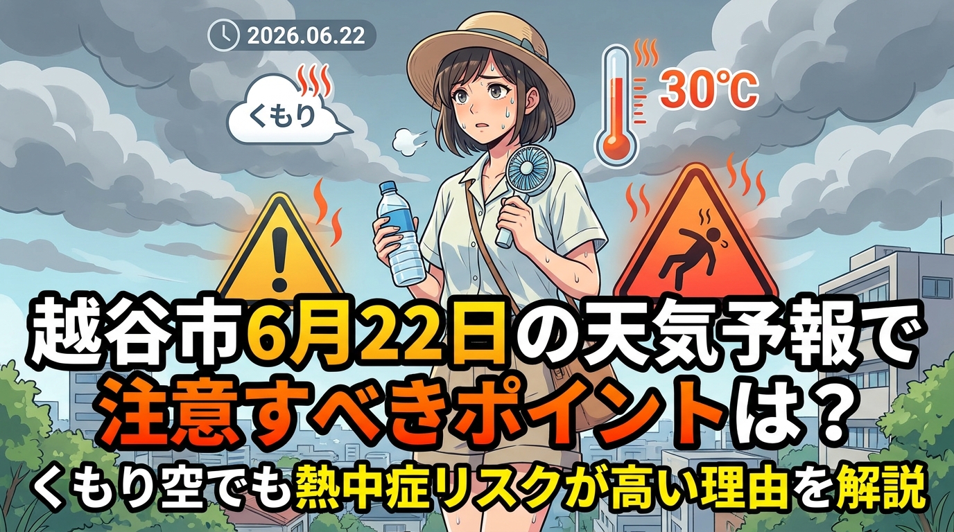 越谷市6月22日の天気予報で注意すべきポイントは?くもり空でも熱中症リスクが高い理由を解説