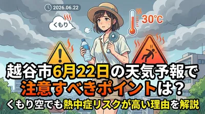 越谷市6月22日の天気予報で注意すべきポイントは？くもり空でも熱中症リスクが高い理由を解説
