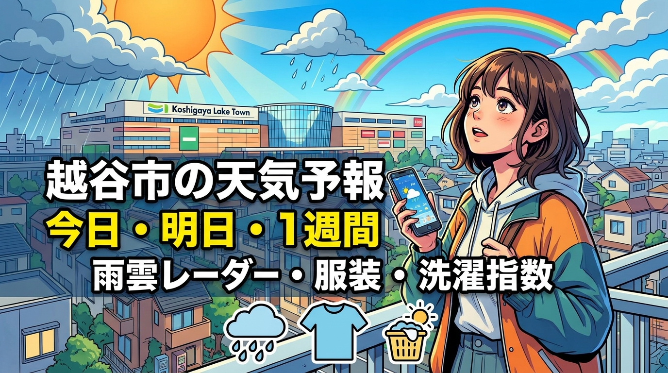 越谷市の天気予報 今日・明日・1週間|雨雲レーダー・服装・洗濯指数