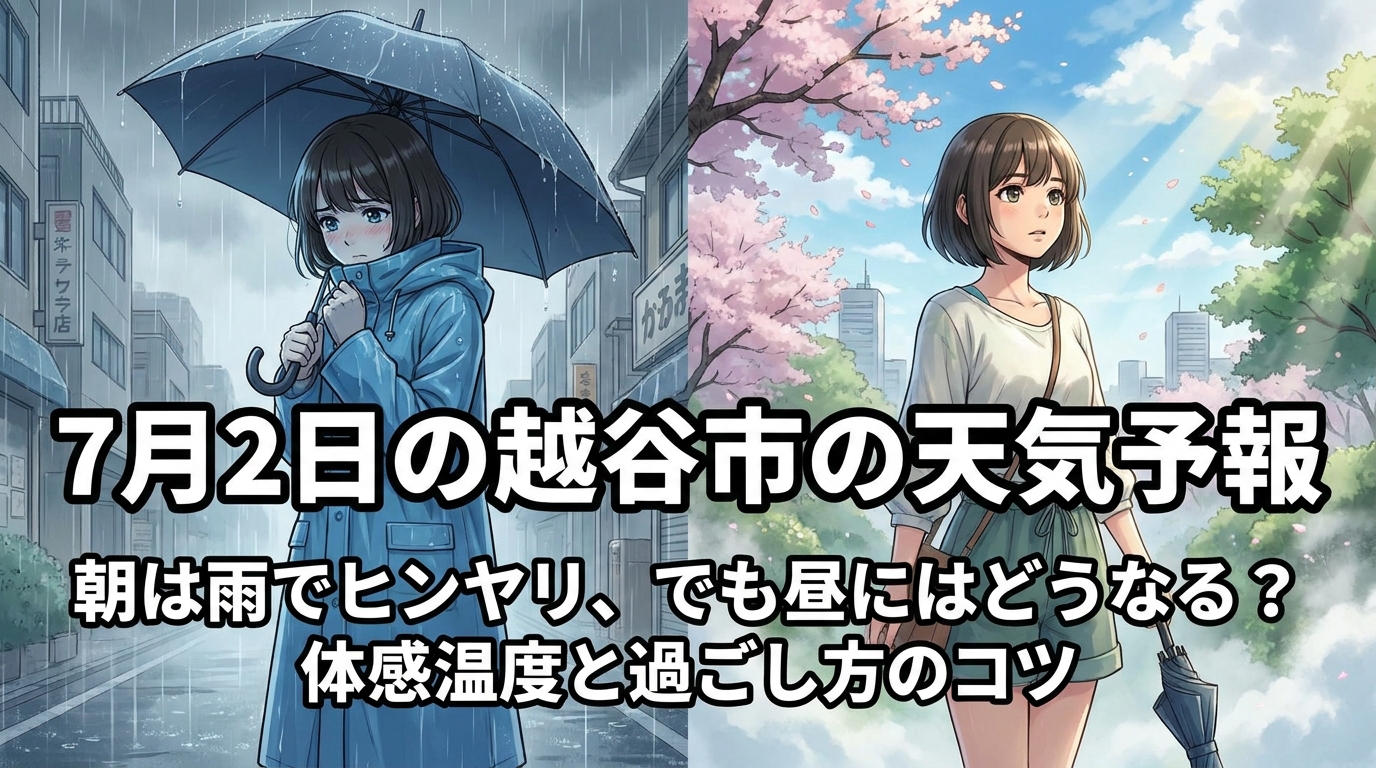 7月2日の越谷市の天気予報｜朝は雨でヒンヤリ、でも昼にはどうなる？体感温度と過ごし方のコツ