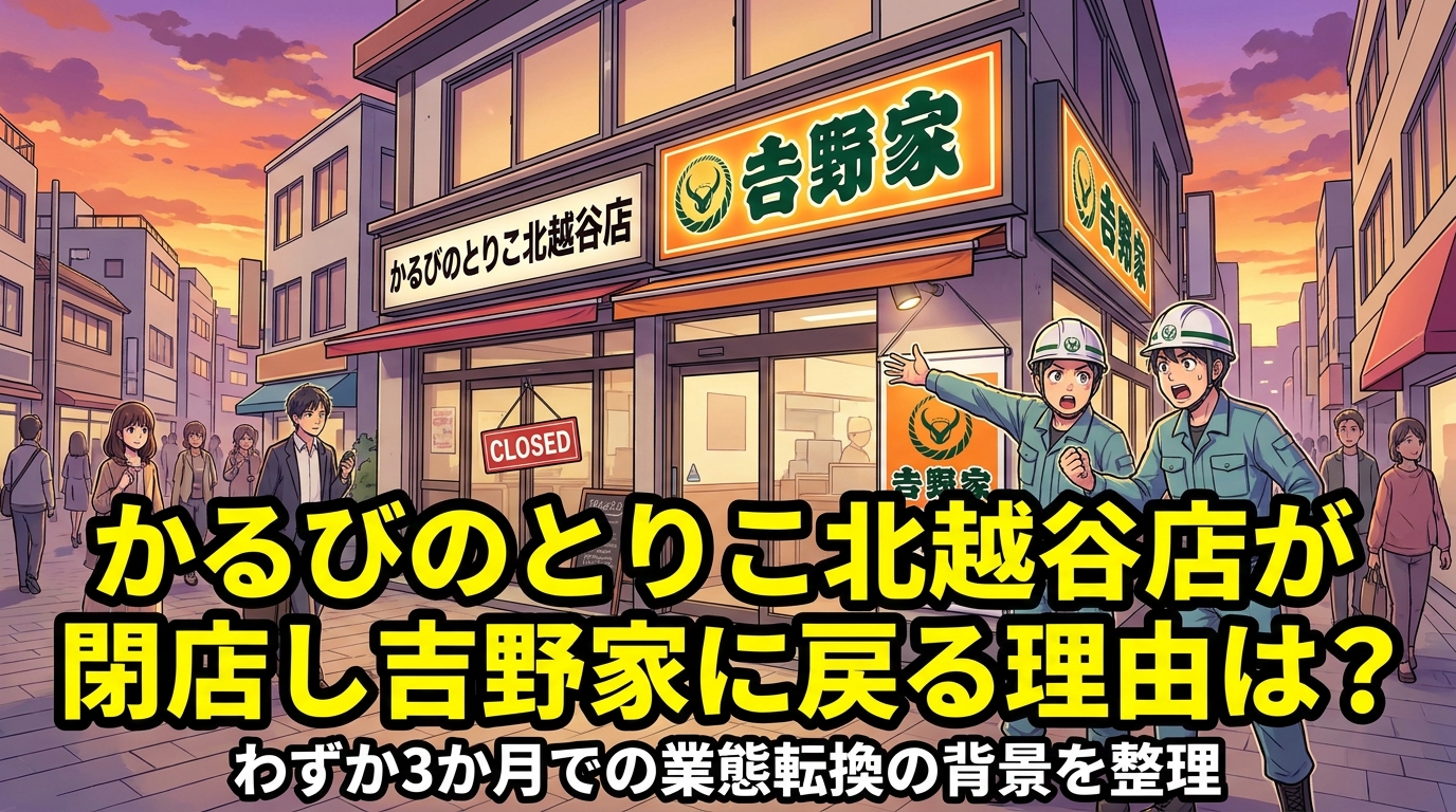かるびのとりこ北越谷店が閉店し吉野家に戻る理由は?わずか3か月での業態転換の背景を整理