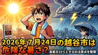 2026年7月24日の越谷市は危険な暑さ？真夏日35℃と夕立の注意点を整理