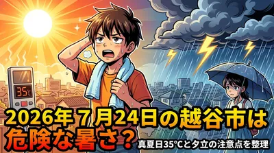 2026年7月24日の越谷市は危険な暑さ？真夏日35℃と夕立の注意点を整理