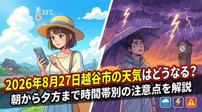 2026年8月27日越谷市の天気はどうなる？朝から夕方まで時間帯別の注意点を解説