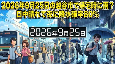 2026年9月25日の越谷市で帰宅時に雨？日中晴れて夜に降水確率80%の理由と準備すべきこと