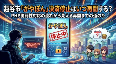 越谷市「がやぽん」決済停止はいつ再開する？PHP脆弱性対応の流れから見える再開までの道のり