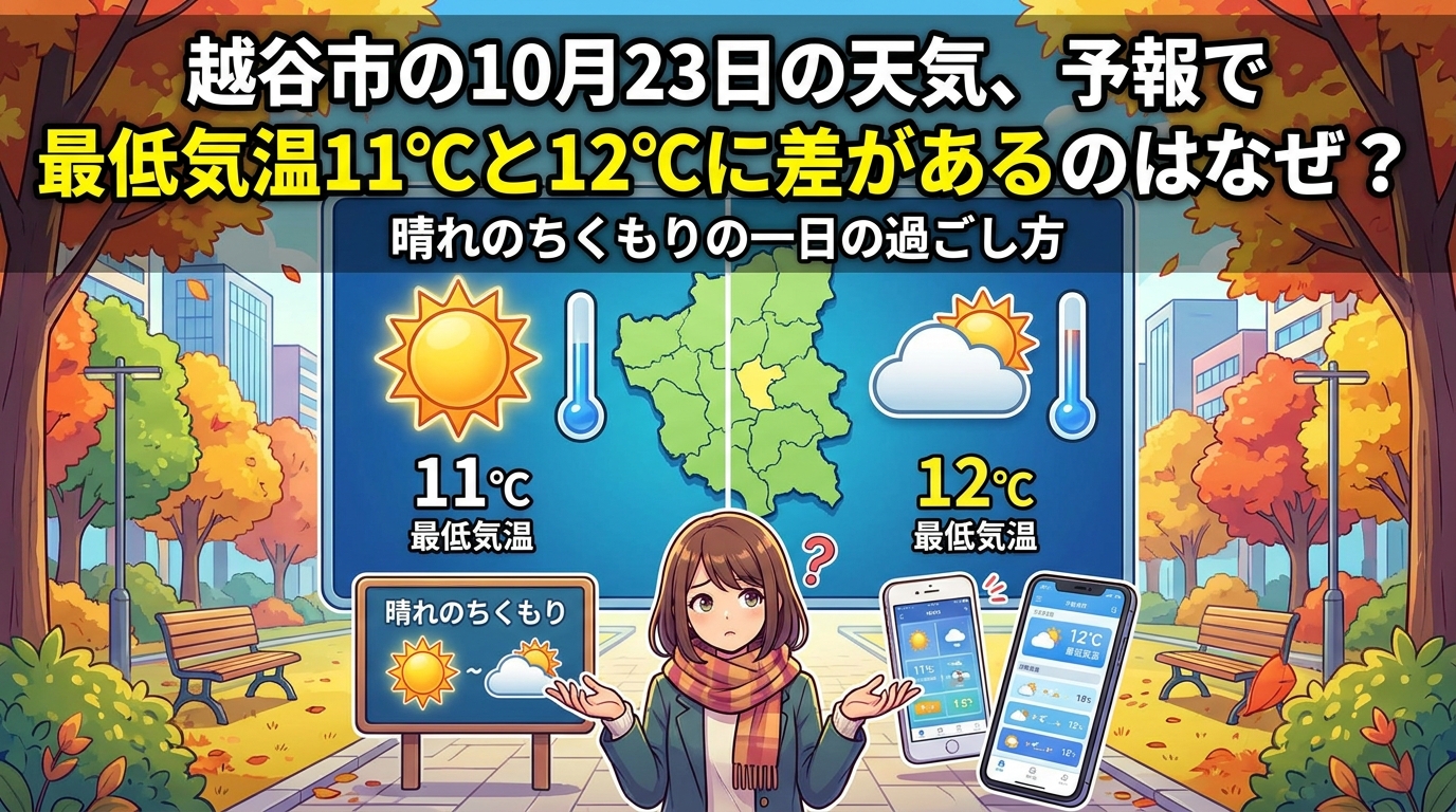 越谷市の10月23日の天気、予報で最低気温11℃と12℃に差があるのはなぜ？晴れのちくもりの一日の過ごし方