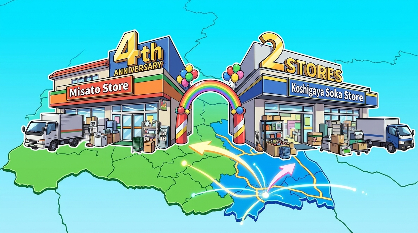 買いクル三郷店が4周年を迎え、埼玉県東部で2店舗体制に