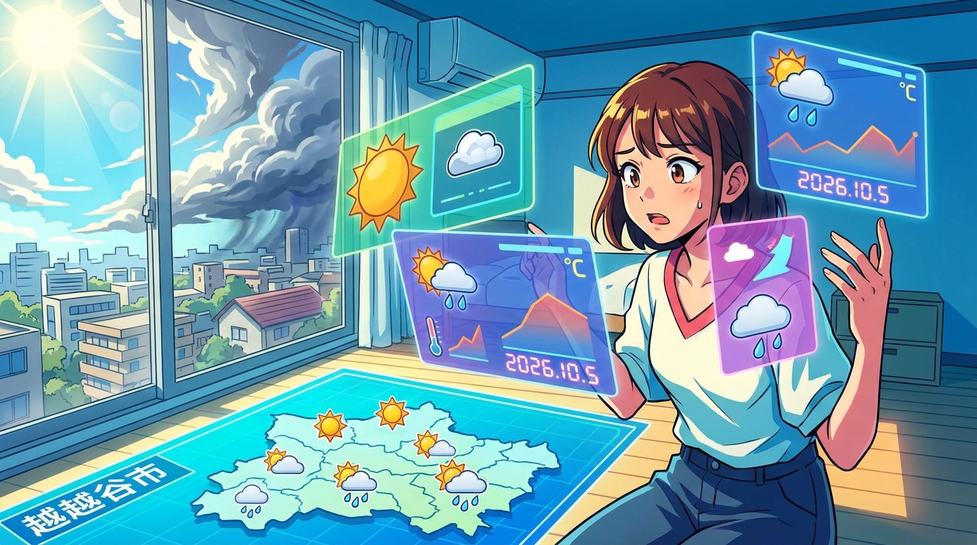 2026年10月5日の越谷市・主な天気予報の内容